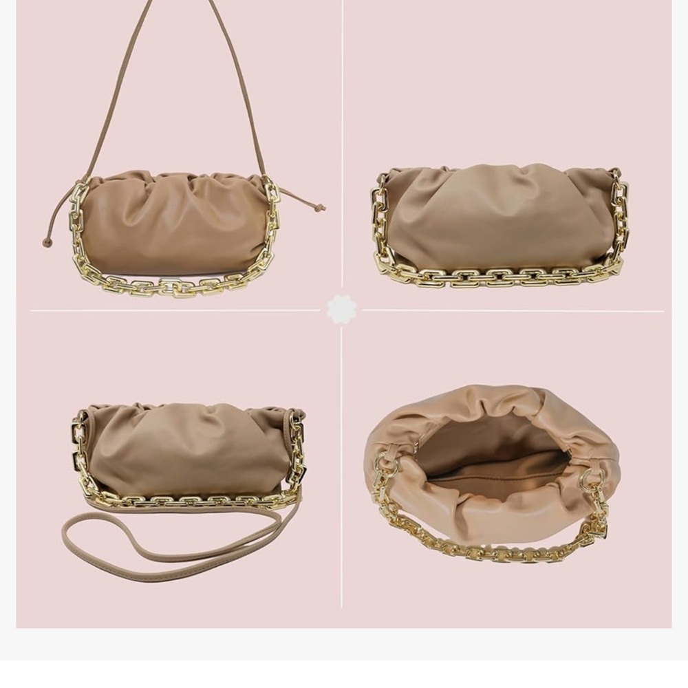 Tan Clutch Purse with Chain Shoulder Bag Dumpling Clutch Purse Mini Purse Gold